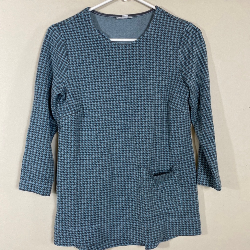J Jill light blue and grey 3/4 sleeve top, XS fall‎ casual classic office top
